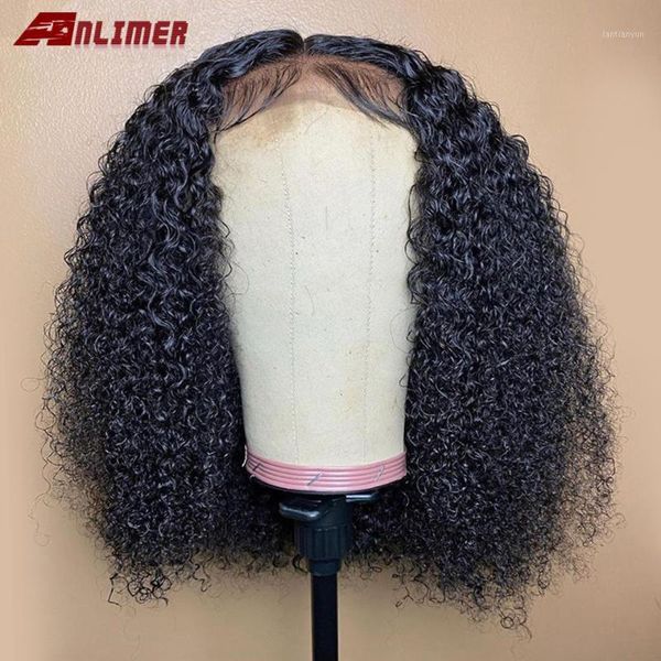 

13x6 bob wigs kinky curly brazilian remy short human hair 250 density deep part lace for women natural hairline1, Black;brown