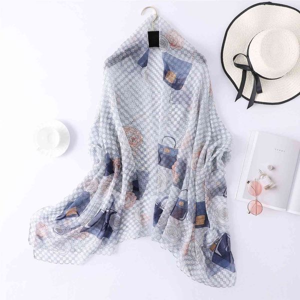 

summer new hangzhou silk yourou yarn cartoon printing scarves women shawl scarf dual purpose beach towel, Blue;gray