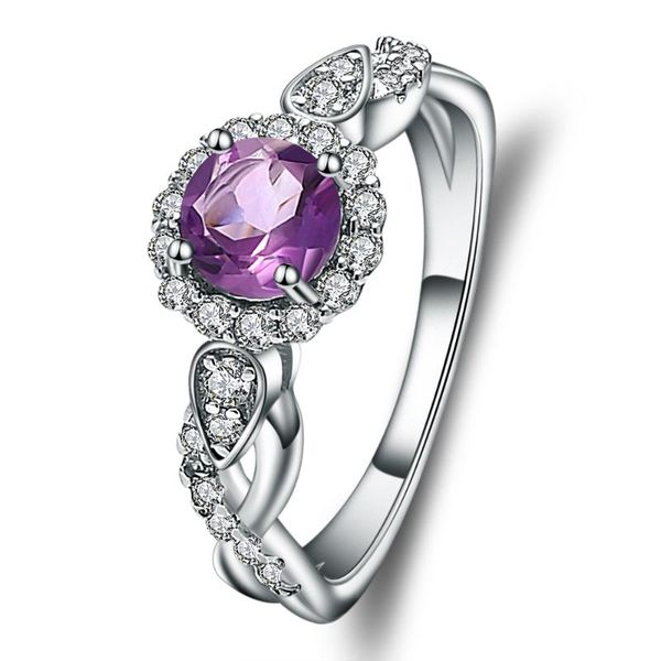 

cluster rings gem's ballet 0.82ct natural amethyst gemstone vintage for women wedding band ring 925 sterling silver fine jewelry, Golden;silver