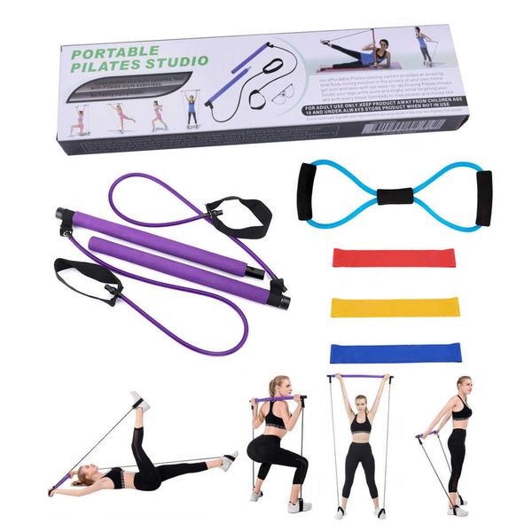 Banda de resistência ao exercício de Pilates, Kit de Reformer Bar de Yoga, barra de fitness de vara, ginásio em casa treino corporal total H1026