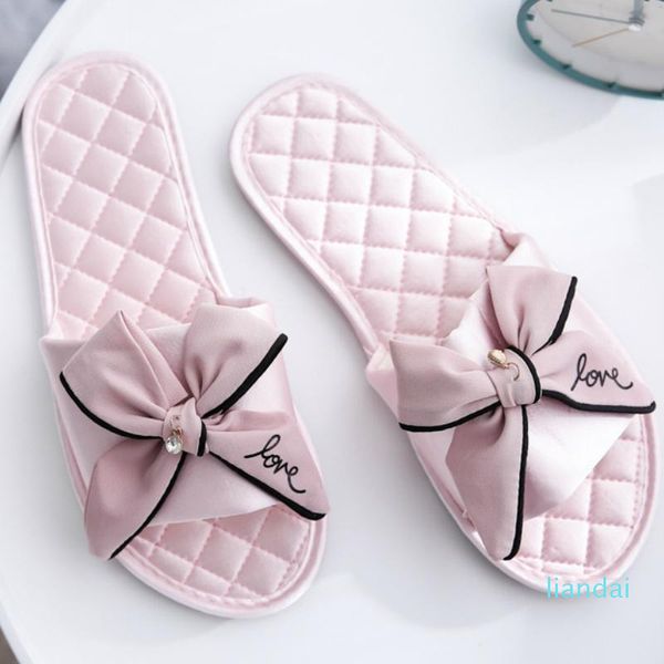 

slippers women silk flat heel platform slides cute casual peep toe butterfly knot female ladies indoor shoes zapatos de mujer, Black