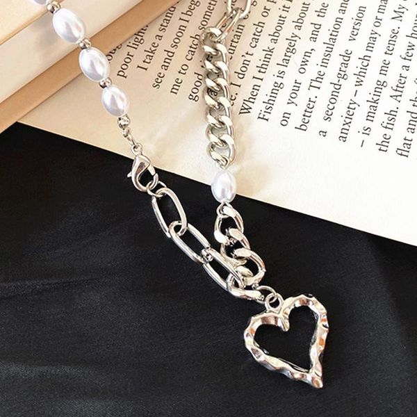 

pendant necklaces cuban chain love necklace ins hip hop exaggerated clavicle men and women trendy personality european, Silver