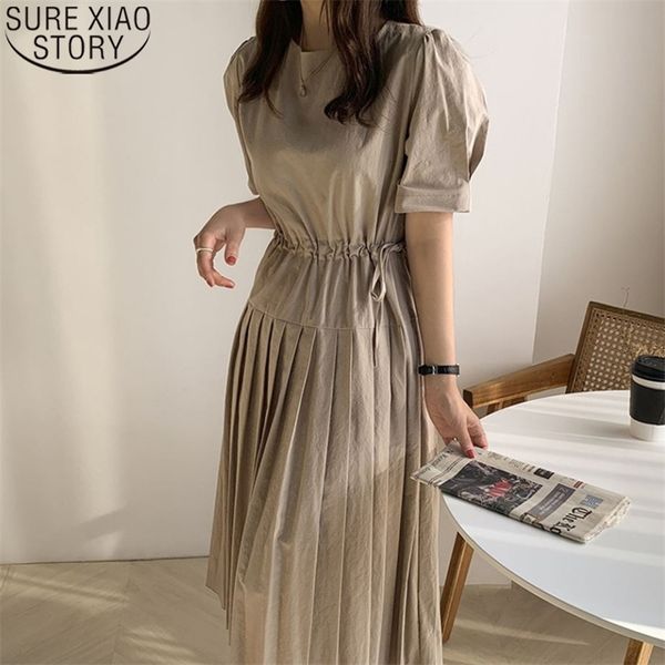 

women's summer sweet women lace up solid dress chic plus waist-controlled vintage round collar thin midi long dresses 10434 210506, Black;gray