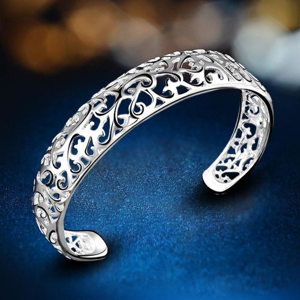 

bangle fashion hollow pattern bracelet bangles silver-plated bracelets & vintage for women jewelry pulseiras a79, Black