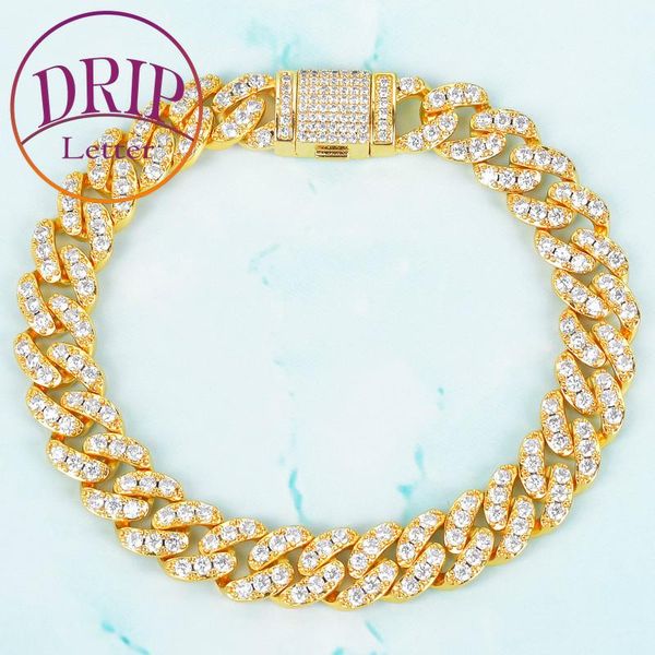 

10mm bracelet gold color miami cuban link bling women jewelry zircon charm hip hop chain link,, Black