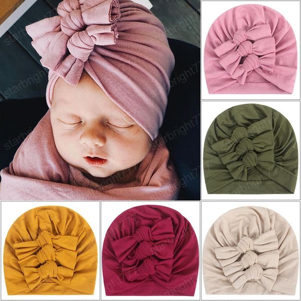 Newborn Baby Boys Girls Solid Bows Beanie Cap Infant ToDdler Muslin Индия Шляпа Мягкий тюрбан Голова Wraps Rice Kids Bonnet Ceames Фотография