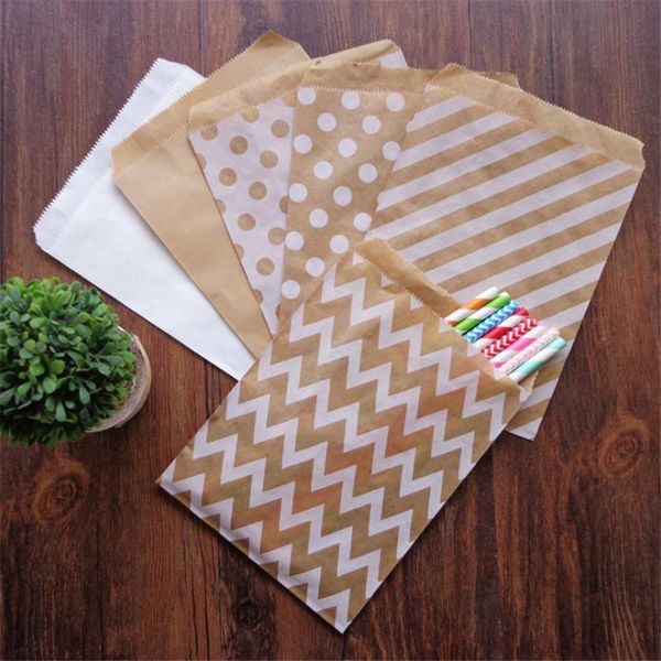 

25/50pcs round dots stripe printing gift kraft paper bag baking biscuits candy packaging for wedding birthday party supplies wrap
