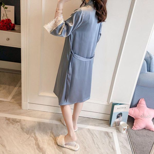 

nightgown dressing gown ladies elegant lace bathrobe comfortable robes home service bride robe women women's sleepwear, Black;red