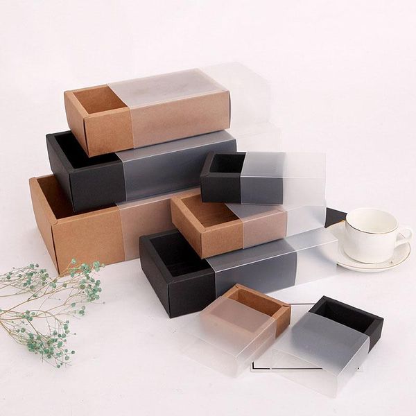 

gift wrap 10pcs window kraft paper packing box transparent candy cookie cake boxes delicate drawer display wholesale