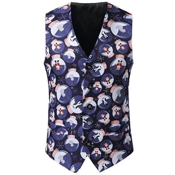 

men's vests nice single breasted classic christmas festive 3d print suit vest business clothes man casual groomsman flower waistcoat, Black;white