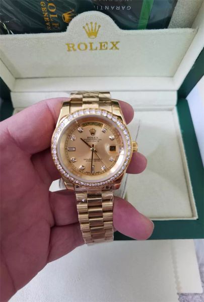 

with original box luxury fashion watches 8k yellow gold diamond dial & bezel 18038 automatic mens men's watch 2021, Slivery;brown