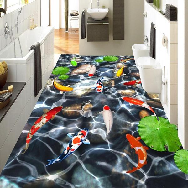 

wallpapers custom any size 3d cobblestone fish floor painting mural living room bedroom bathroom kitchen self-adhesive waterproof wallpaper