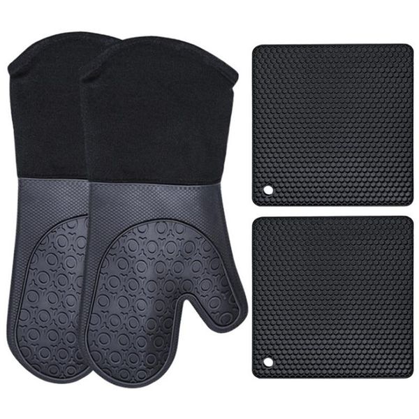 

multi-purpose silicone oven minon-slip anti-scalding cooking gloves heat resistant placemat set mitts