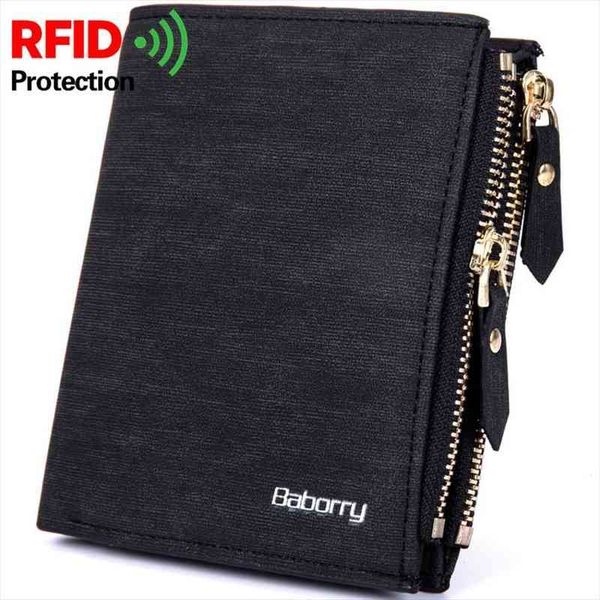 

vintage men wallet rfid theft protect coin bag zipper purse wallets with zippers magic short mens purses, Red;black