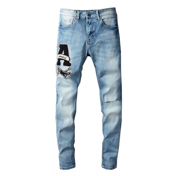 

fashion design motorcycle blue jeans thrasher plus slim fit stretch denim ripped mens wide leg loose denim boyfriend trousers