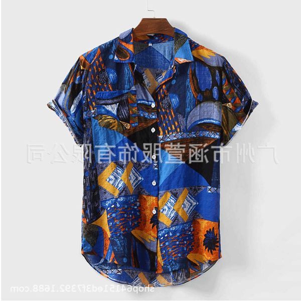 

men's shirt summer floral cardigan short sleeve fashion city lapel casual men's shirt, White;black