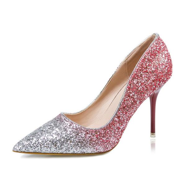

dress shoes 2021 fashion south korean nightclub sharp pointed shallow high heeled women's with thin sequins, Black