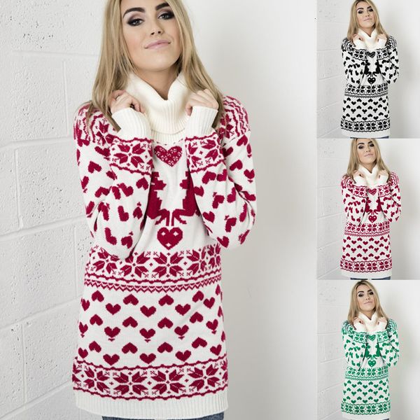 

21 autumn and winter high collar elk love wool dress women's wear, White;black