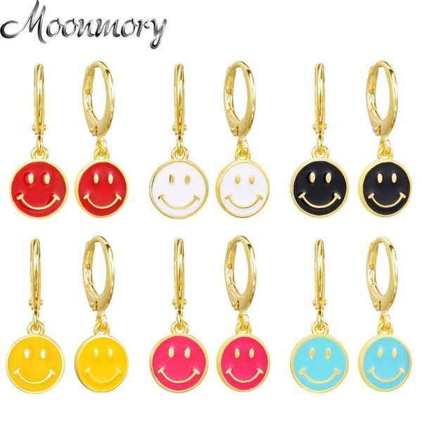 

dangle & chandelier moonmory 100% 925 sterling silver enamel smile drop earring for women colorful party eardrop european jewelry christ