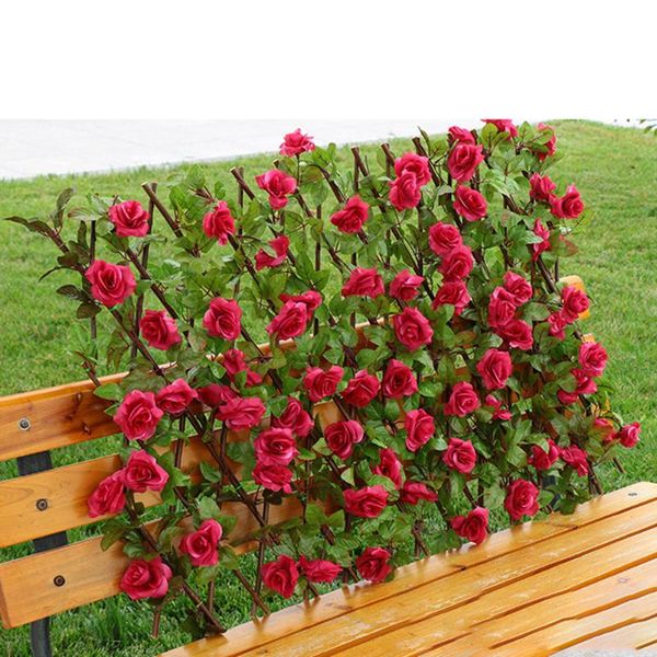 

fencing, trellis & gates garden decor retractable fence wooden hedge with artificial flowers leaves lawn screening expanding privacy screen
