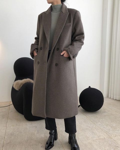 

women's wool & blends woman classic warm handmade 100% long cashmere coat, Black