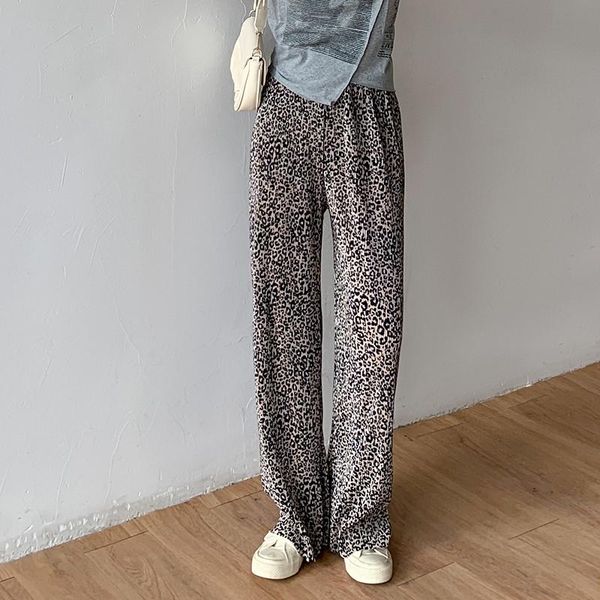 

vintage leopard high waist loose long pants women elastic casual korean style streetwear chic chiffon harajuku trousers women's & capri, Black;white