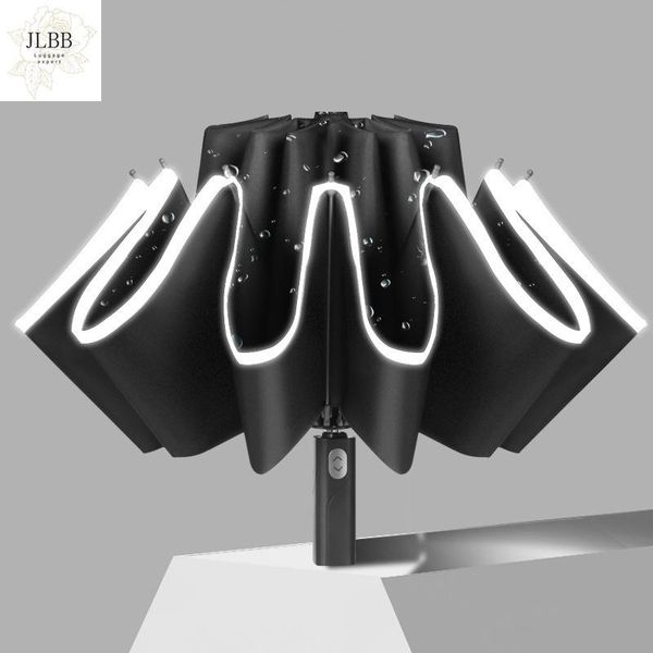 

umbrellas fully automatic reflective strip gel reverse 10 bone umbrella folding rain two-use car corporation