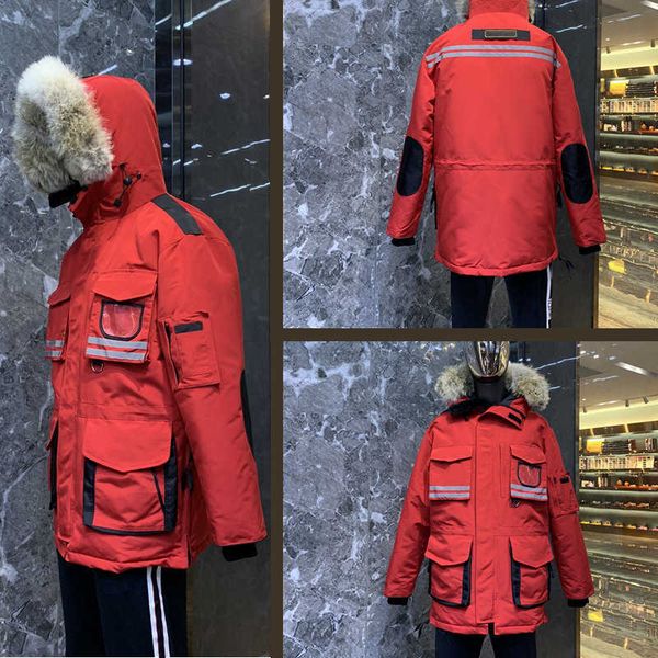 

21 fashion canada down coat winter wear young men's standing collar cotton-padded jacket leather cap slim thick zipper leisure outdoor, Black