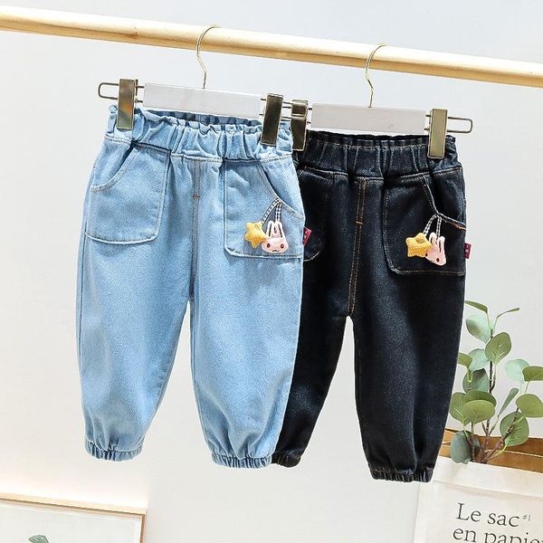 

trousers spring and autumn baby girl jeans solid color denim for girls aged 0-5 children's pants casual sports, Blue