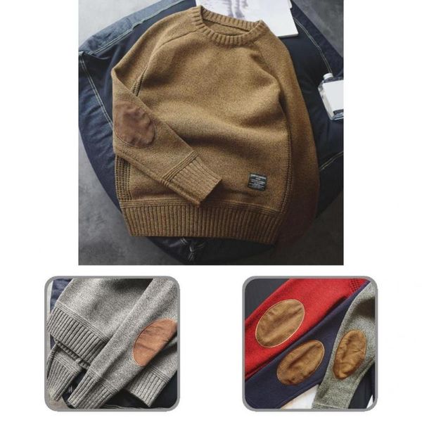 

men's sweaters knitted men clothing crewneck patchwork sleeve winter sweater for daily wear, White;black