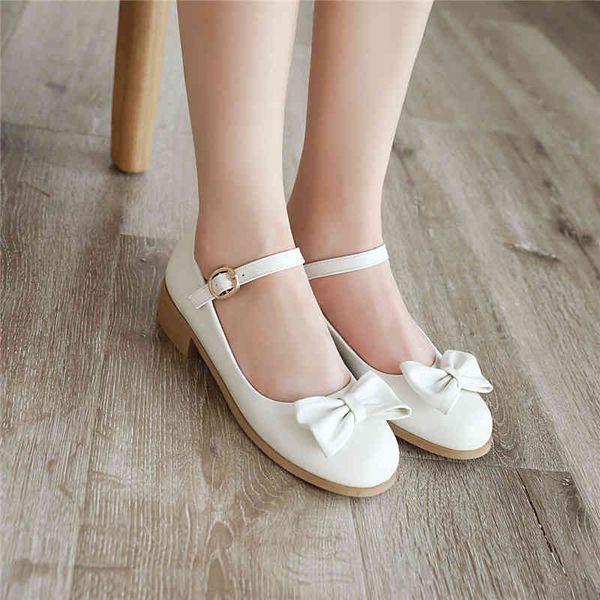 

dress shoes yqbtdl spring summer princess mary jane chunky heels women pink white lolita butterfly-knot party pumps 43 m5mh, Black