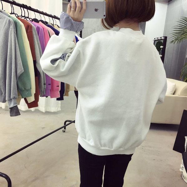 

women's hoodies & sweatshirts striped autumn women spring fake two piece o-neck loose casual fashion drop-shoulder harajuku zx731, Black