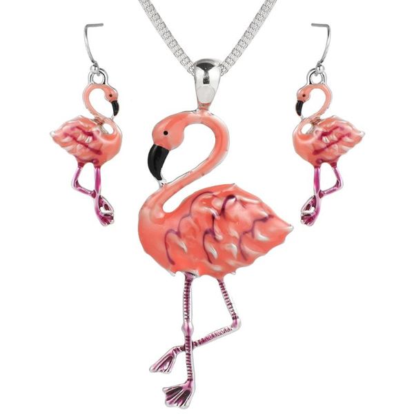 

flamingo, alloy pendant, necklace painting oil , fashion animal jewelry female pendant necklaces, Silver