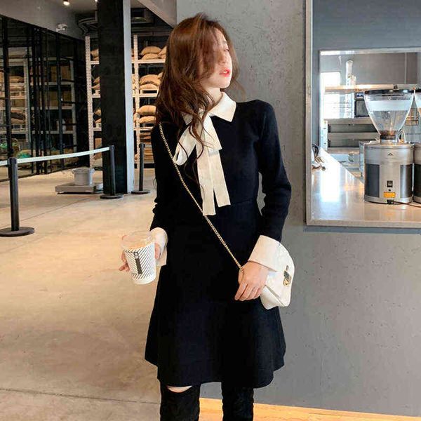 

casual dresses year's party french temperament bow knot playful little black versatile thin with coat winter dresses, Black;gray