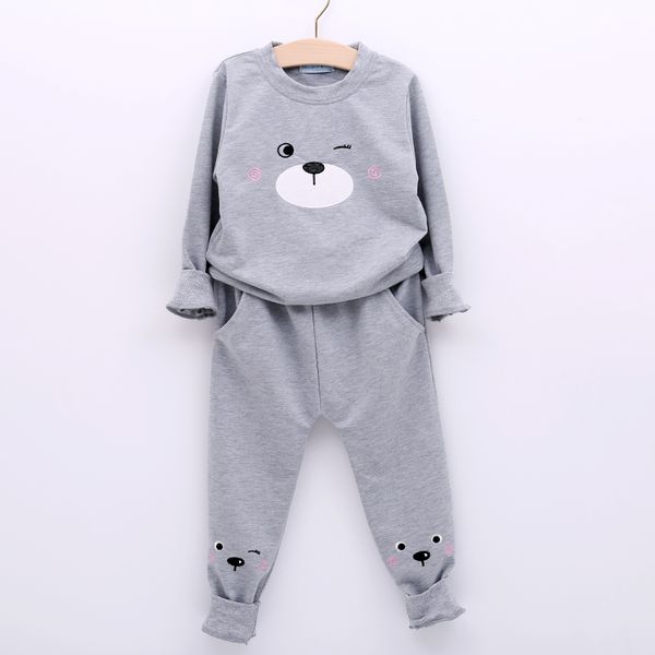 

children's clothes set spring fashion girls cartoon print t-shirt + trousers 2-piece boy suit 210515, White