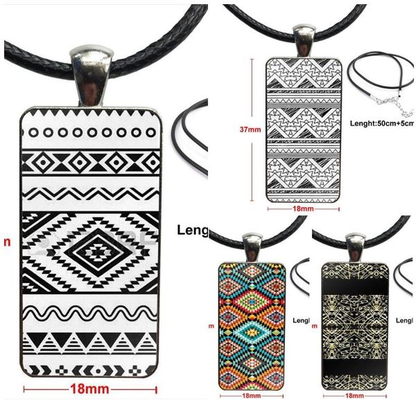 

pendant necklaces andes tribal pattern background for women party glass cabochon choker rectangle necklace steel color jewelry, Silver