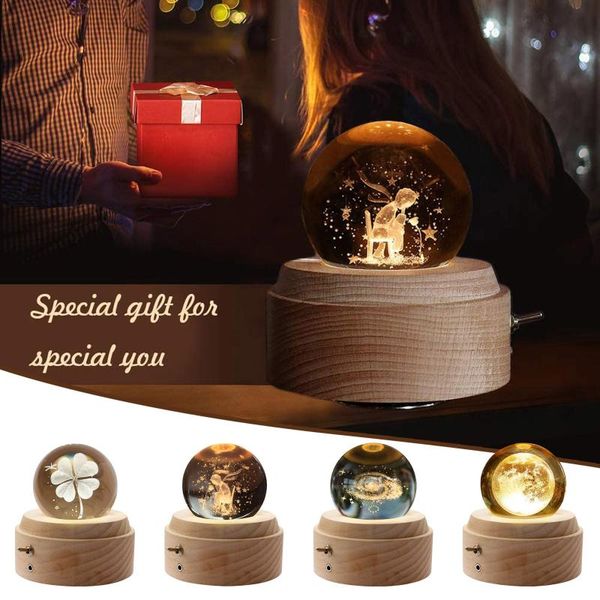 

night lights music box crystal ball snow globe glass resin boxes deskdecor friend rotation lighting crafts projector birthday gift