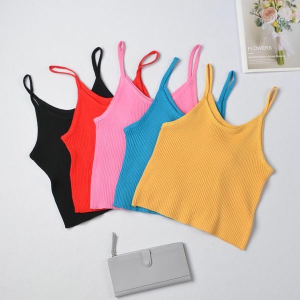 

women's tanks & camis women knitting camisoles female solid street camisole ladies with straps spaghetti crop, White