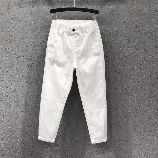 

arrival summer women jeans elastic high waist harem pants casual cotton denim plus size trousers p945 women's, Blue