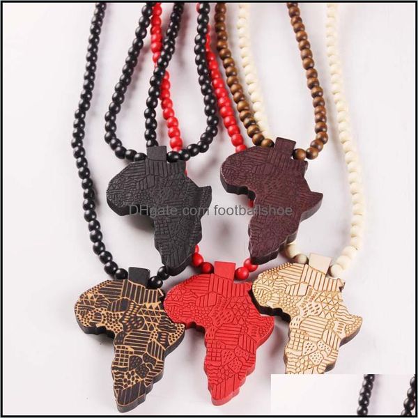 Pingente Colares Pingentes Jóias Hip Hop Mapa de madeira de África Grânulos de madeira Beaded Chains para mulheres Homens Hiphop Presente Gota entrega 2021 0V1A