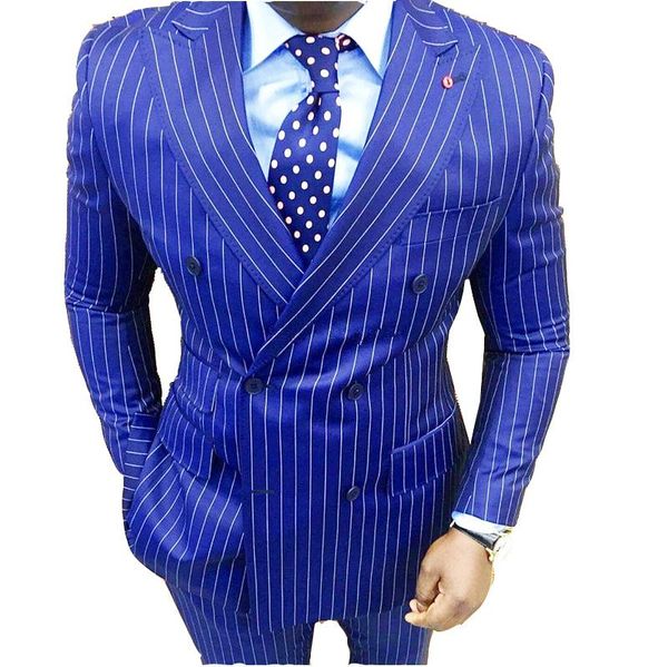 

men's suits & blazers latest coat pant designs royal blue vertical stripe custom tuxedo skinny men 2 pieces blazer terno suit jacket+pa, White;black