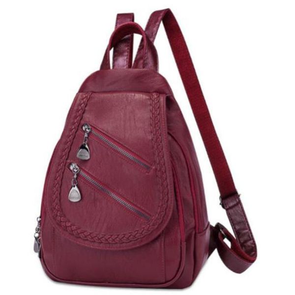 

outdoor bags fashion backpack women's solid color travel korean pu soft leather casual