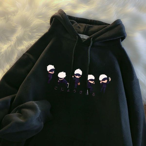 

women's hoodies & sweatshirts lil gojo satoru cartoons anime prints fashion clothing winter fleece pocket hoodie harajuku casual, Black