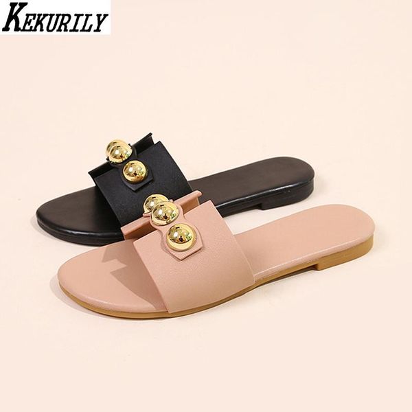 

beach slippers women summer rivet slides fashion flat flip flops big size 35-41 flats shoes casual sandalias mujer black pink