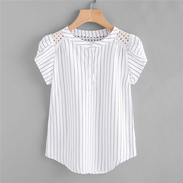 

white summer elegant womens fresh fashion striped hollow out short butterfly sleeve 904088