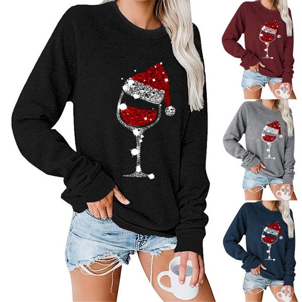 

hoodies christmas standard wine glass hat sweatpants for woman, Black