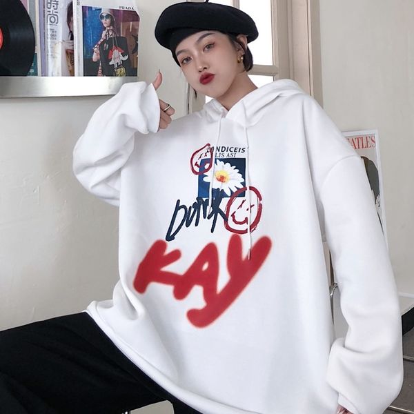 

2022 autumn and winter port style ins super fire hooded sweater women thick loose jacket, Black