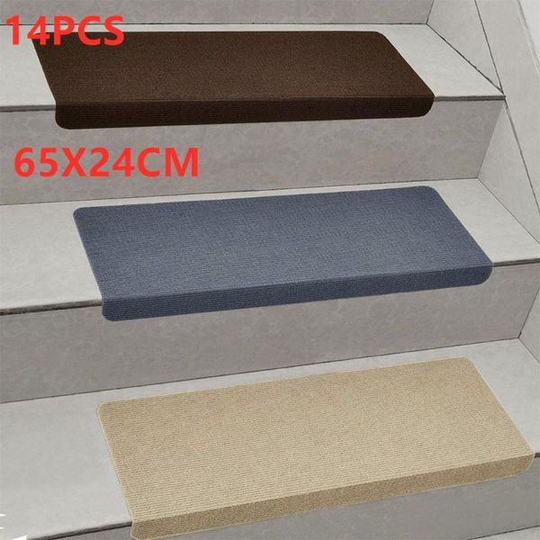 

carpets 14pcs stair tread carpet mats self adhesive mat anti-skid step rugs safety mute floor indoor warm pad 65x24
