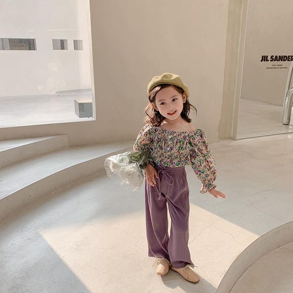

clothing sets girls' long sleeve suit korean baby floral early spring 2021 fall and autumn princess shirt for children 3-33, White