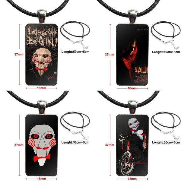 

pendant necklaces saw leigh whannell horror movie for girls gift steel color glass cabochon with rectangle shaped choker necklace, Silver